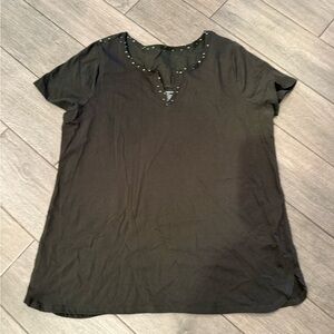 Lane Bryant Black Short Sleeve Top with fouled accent Scoop Neck